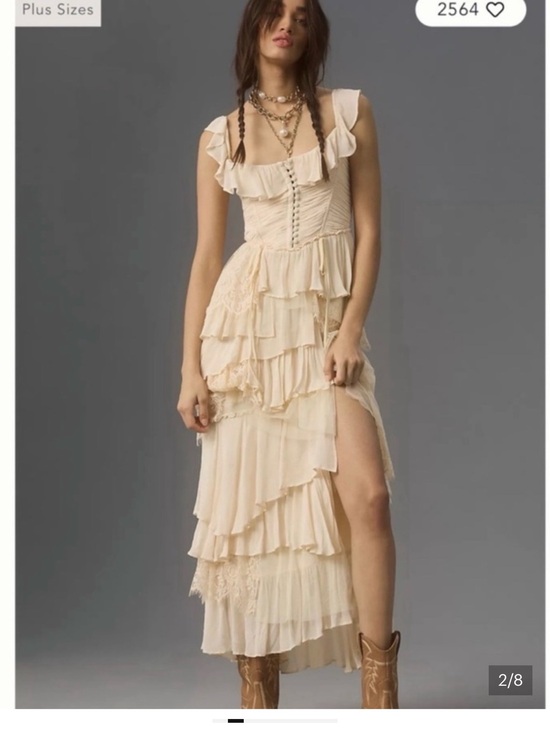 Anthropologie Dresses & Skirts - Anthropologie Corset Tiered Ruffle Lace Dress Ivory Cream Maxi Size M